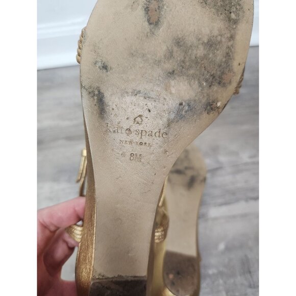 Kate Spade Women's Sz. 8 Becca Gold Braided Small Wedge Sandals - Picture 6 of 7